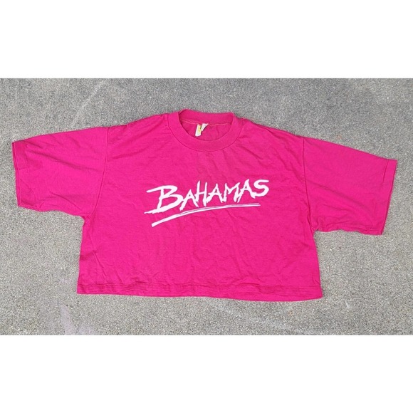 Vtg 80s Bahamas Crop Top Single Stitch T-shirt - Picture 2 of 7